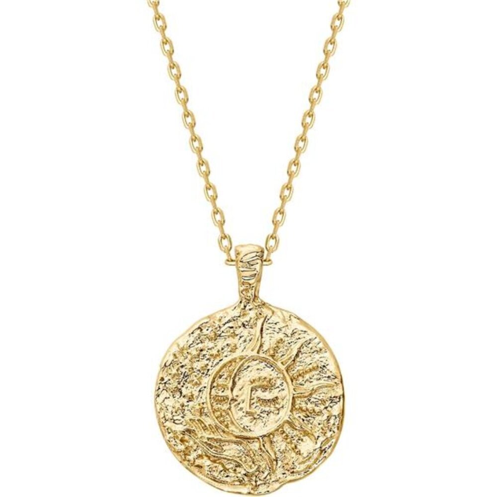 PAVOI 14K Gold Plated Engraved Coin Pendant Necklaces for Women | Byzantine